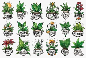 Words “Plant Power” with plants tattoo idea