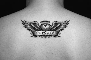 A tattoo with wings or something similar, with a date, because my mother passed away many years ago, on the arm tattoo idea