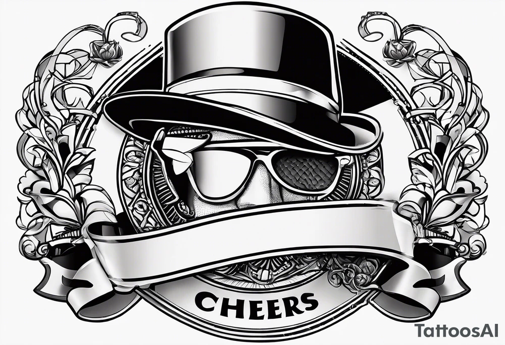 Cheers Mate text, armband +Cancer Ribbon +flat cap tattoo idea