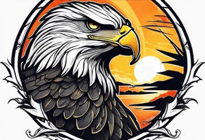 eagle gliding with sun in the back tattoo idea