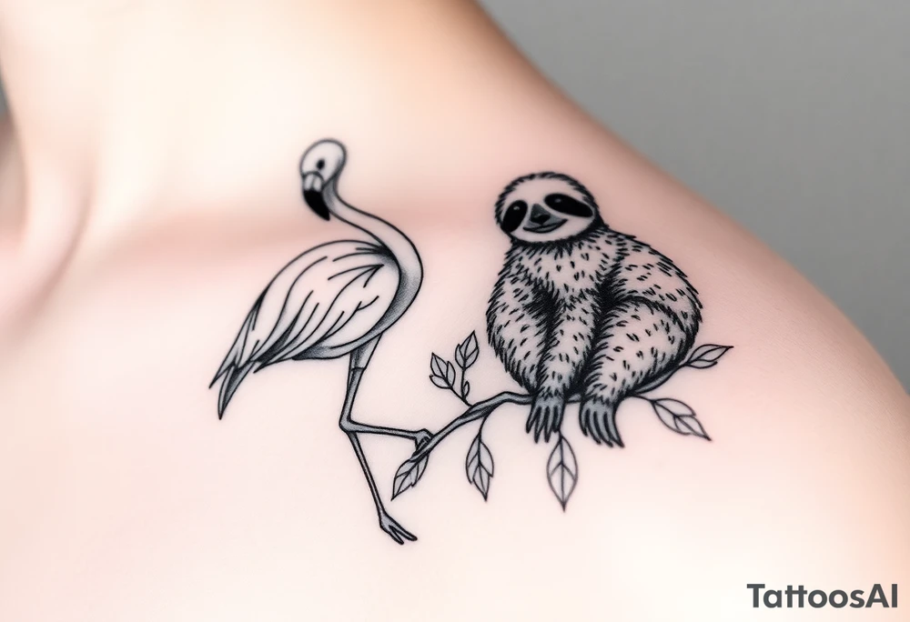 flamingo and sloth tattoo idea