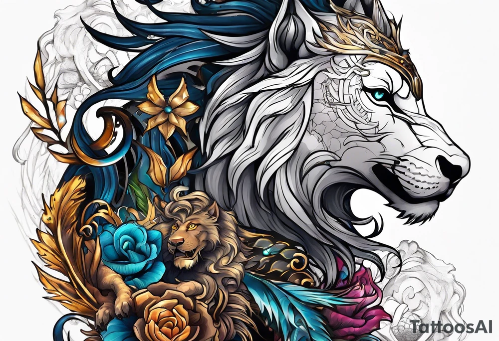 AI Tech, Lion, Horse, Dragon and Wolf tattoo idea