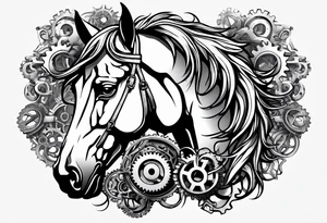 A horse head made out of gears tattoo idea