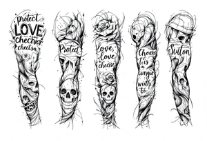 Full sleeve with the words, protect, love, and cherish. With my daughters name “Sutton” and her birthday May 30th 2023 tattoo idea