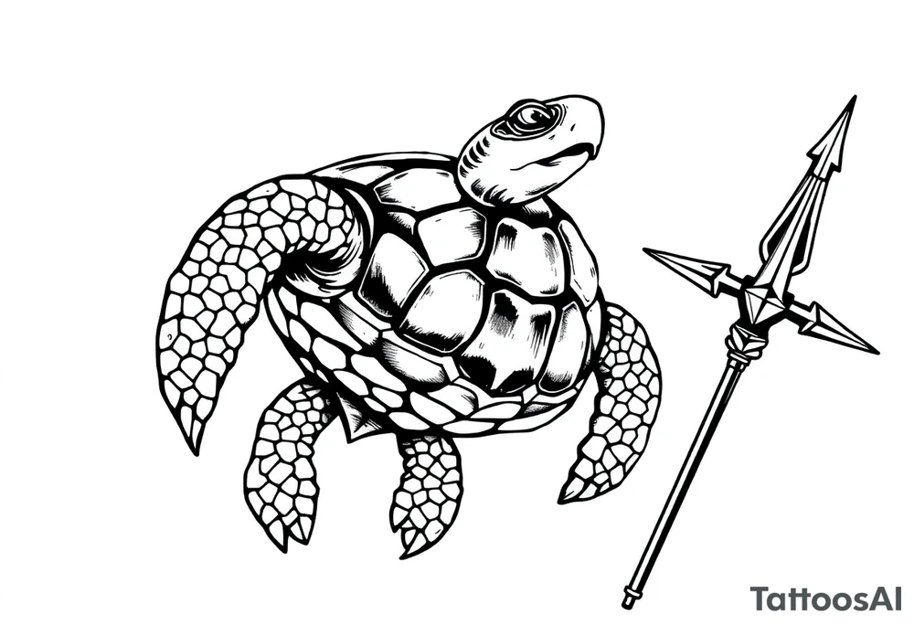 Turtle holding a trident tattoo idea