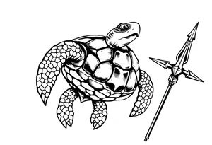 Turtle holding a trident tattoo idea