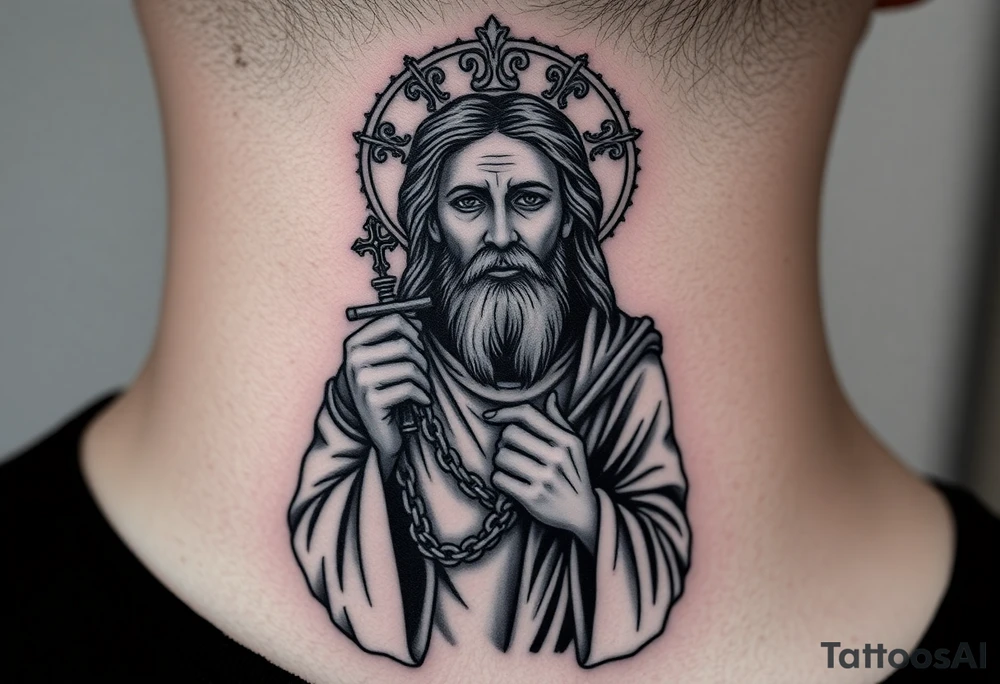 russian christian orthodox jesus xristos holding the russian orthodox thurible chains tattoo idea