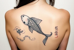 traditional koi fish swimming upstream through turbulent waves tattoo idea