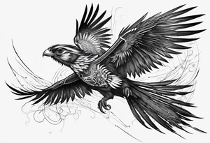 Cyberpunk Quetzal that has cybernetic neurons coming from the bottom. tattoo idea