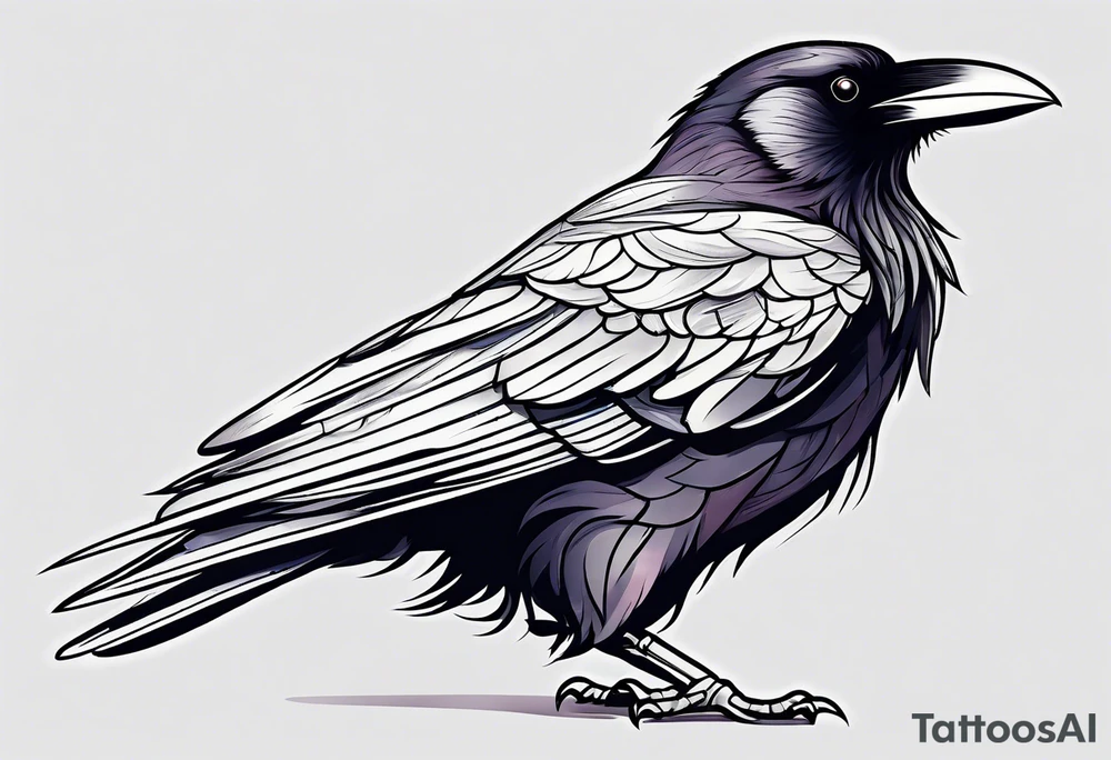 Raven outline with less feather details tattoo idea