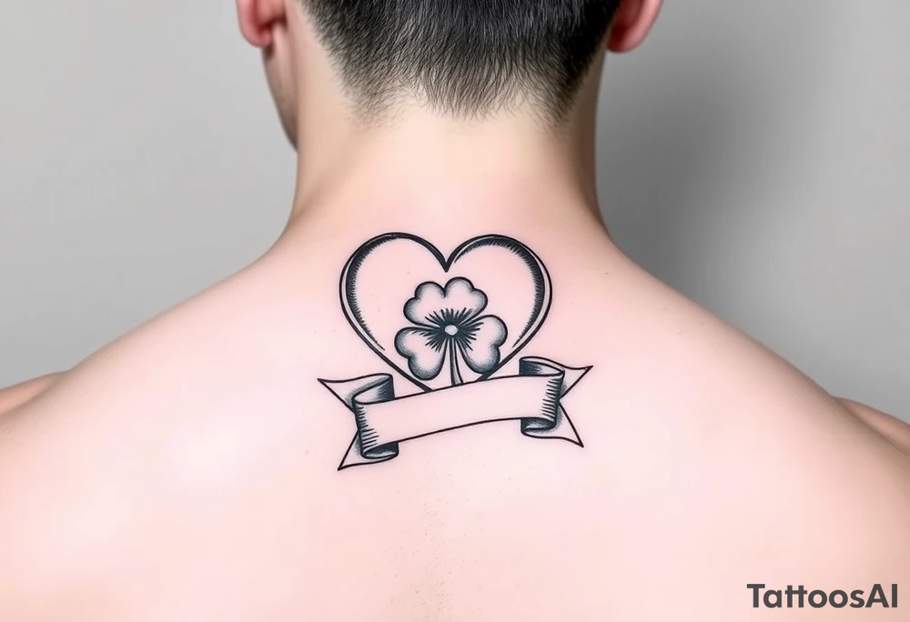 Cute Heart and a Shamrock patch with a banner tattoo idea