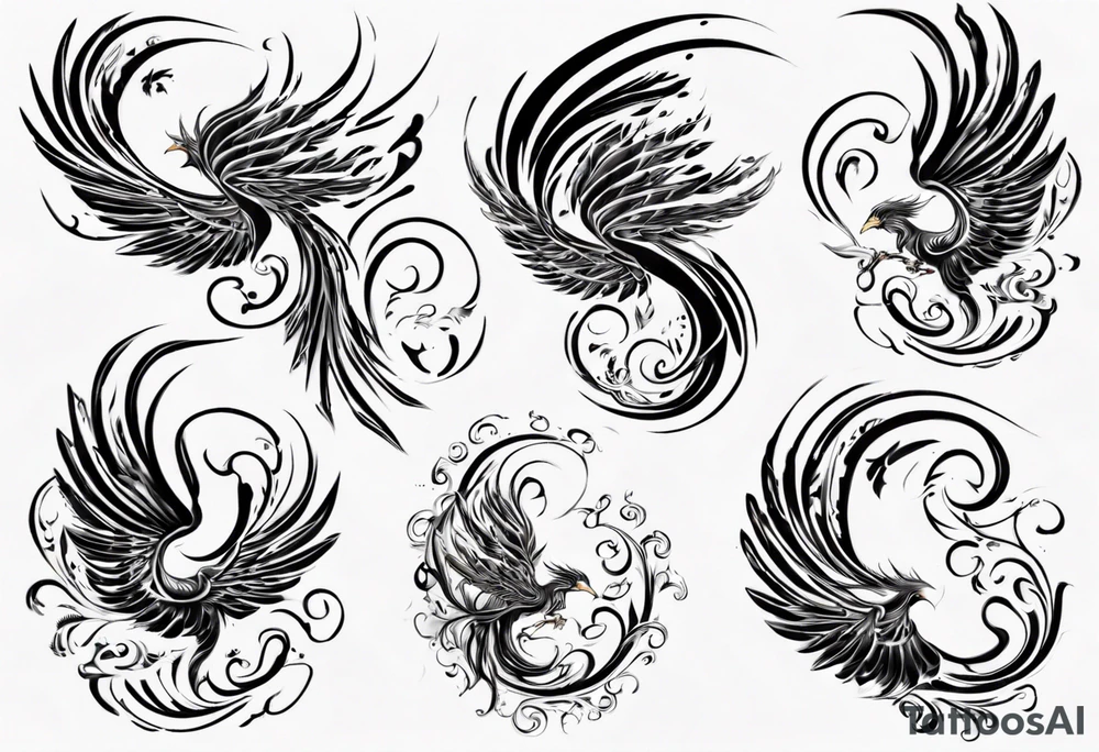 Phoenix in swirls tattoo idea