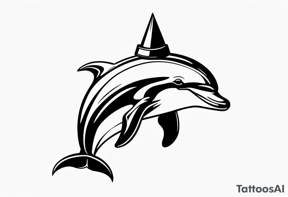 One dolphin wearing a party hat. Small design. tattoo idea One dolphin wearing a party hat. Small design. tattoo idea