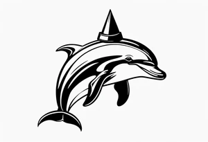 One dolphin wearing a party hat. Small design. tattoo idea