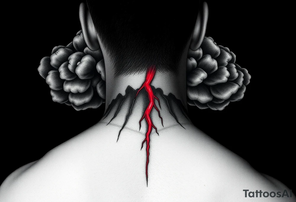 Dark, black menacing storm clouds with creepy red bolts of lightning coming down tattoo idea