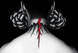 Dark, black menacing storm clouds with creepy red bolts of lightning coming down tattoo idea