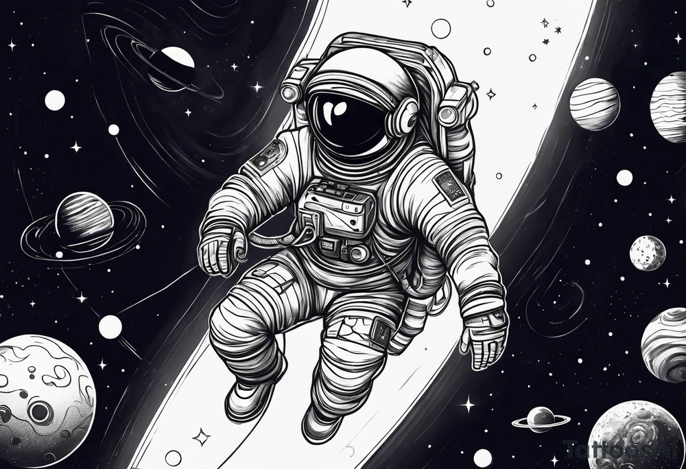 An astronaut floating in space with planets around him tattoo idea An astronaut floating in space with planets around him tattoo idea