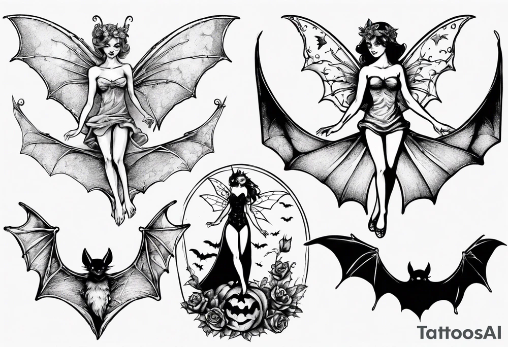 Fairy standing on top of bat tattoo idea