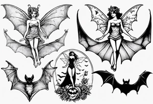 Fairy standing on top of bat tattoo idea