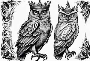 Wise Crowned Owl looking away. tattoo idea