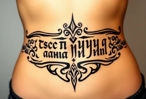 Inscription in Russian in Chthonic style
"Всё хуйня давай по новой" tattoo idea