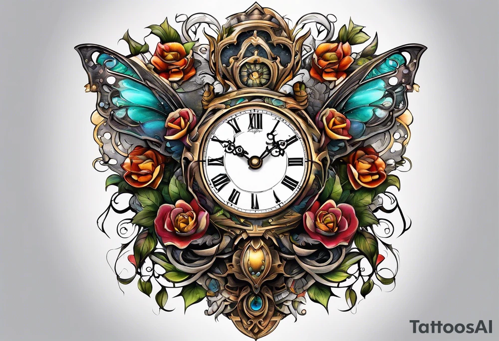 fantasy animal, clock tattoo idea