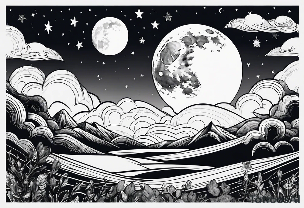 moon and sky tattoo idea