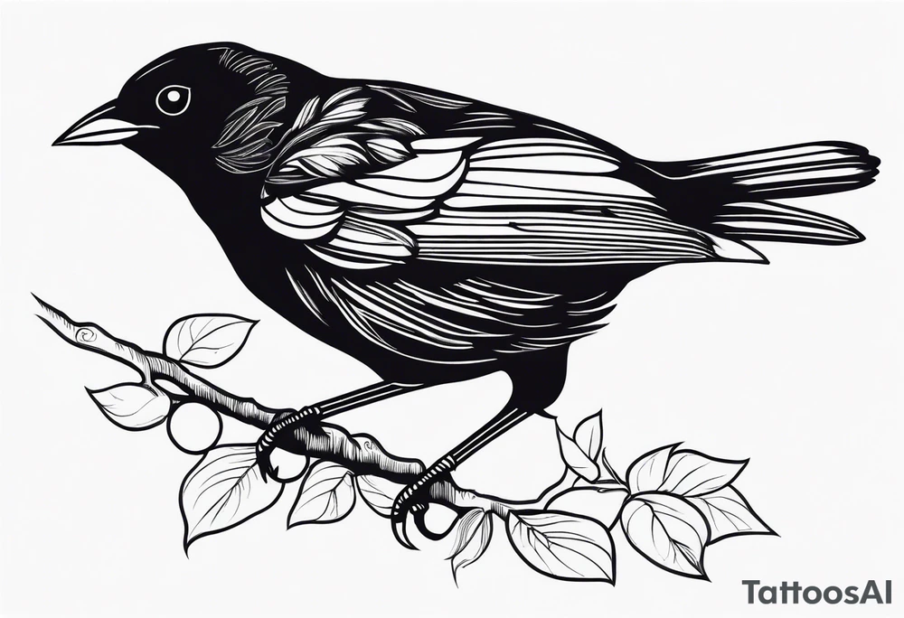 A black only blackbird in fine line style with very few details tattoo idea