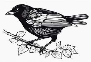 A black only blackbird in fine line style with very few details tattoo idea