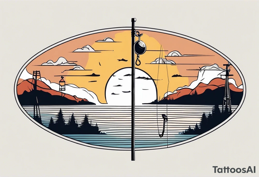 landscape and fishingpole and line with hook tattoo idea landscape and fishingpole and line with hook tattoo idea