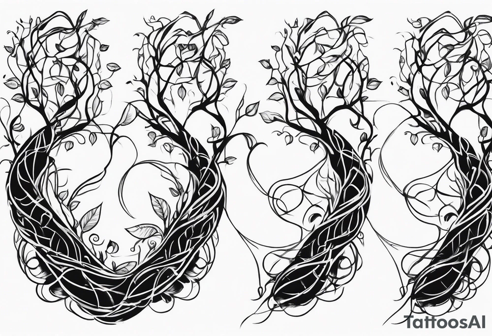 vines coming from skin and wrapping around arms. multi view angles tattoo idea