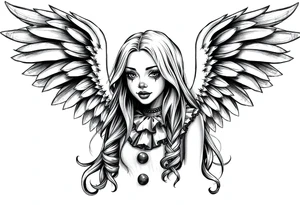 Payasa Clown Girl long hair Angel Wings tattoo idea