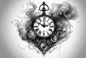 Modern clock fading with smoke 2023 edition tattoo idea