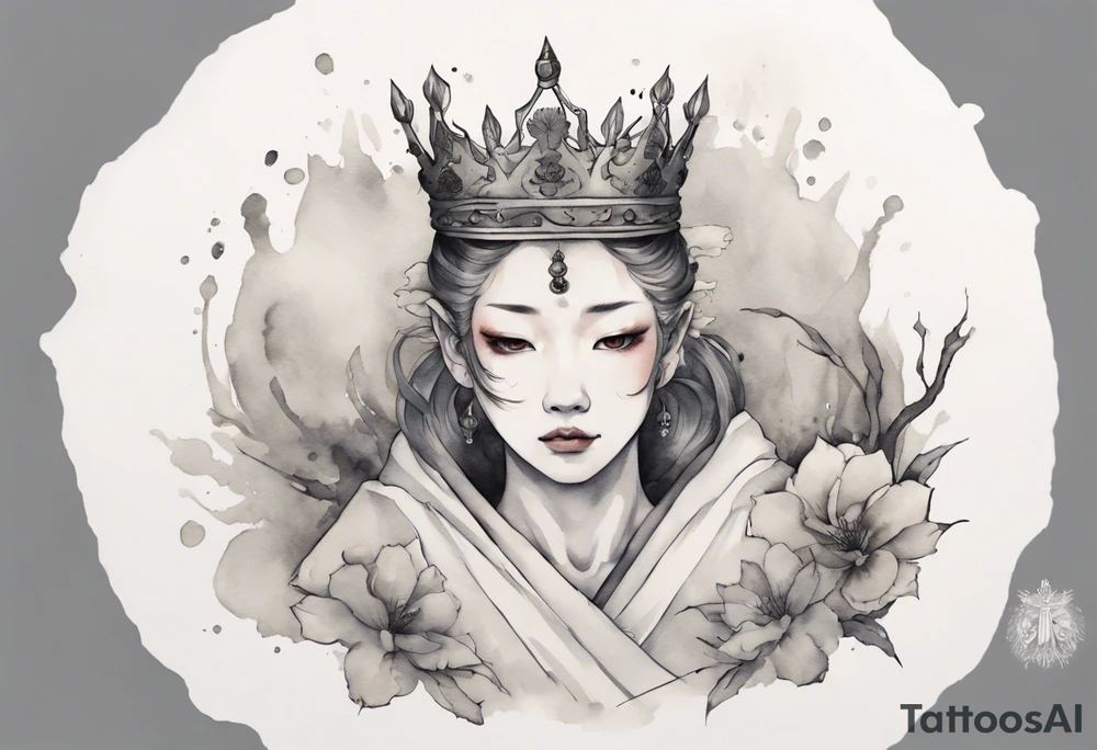 a white Amphiptere wearing a grey crown tattoo idea