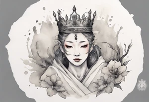 a white Amphiptere wearing a grey crown tattoo idea