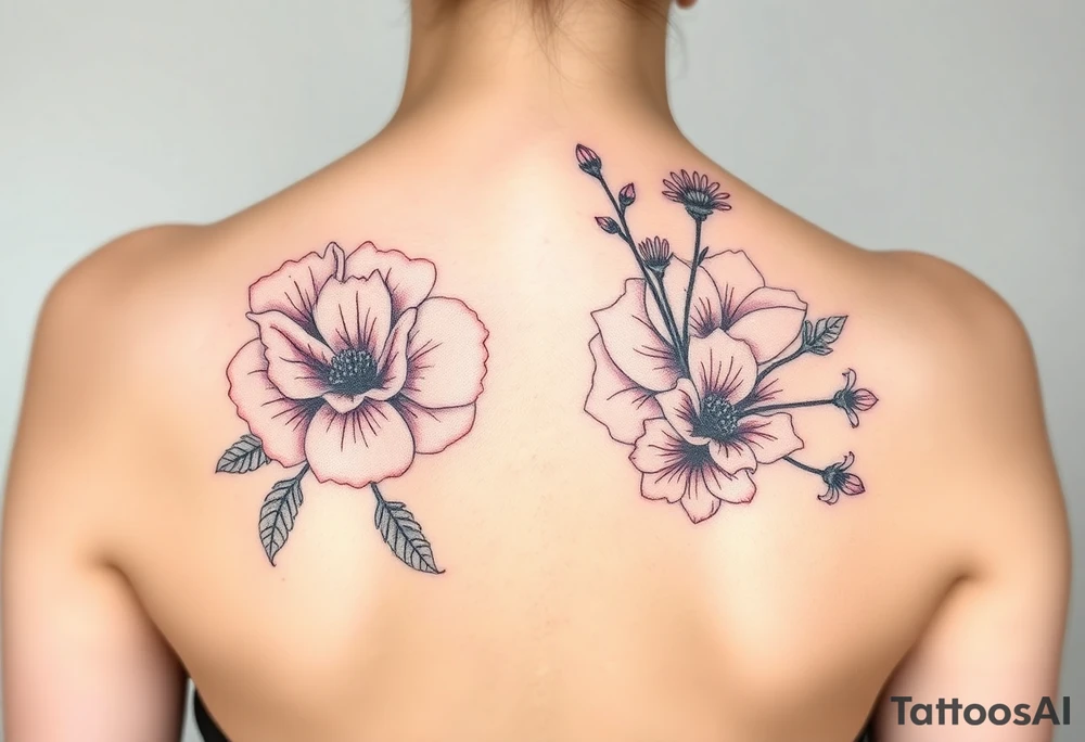 Carnation rose lily luster and aster flower tattoo idea