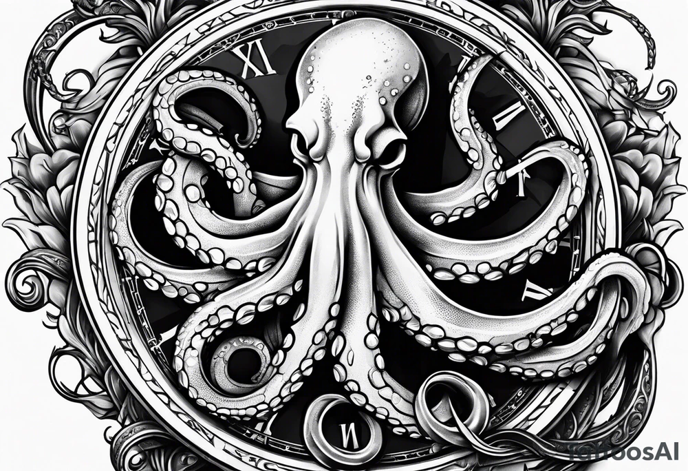 to be drawn in the arm, pocket watch wrapped under an aggressive octopus tattoo idea