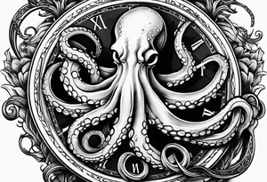 to be drawn in the arm, pocket watch wrapped under an aggressive octopus tattoo idea