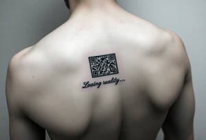 "QR-code tattoo that scans to a 10-second loop of:  
- Buffering symbol  
- Text: 'Loading reality... 99.9%'  

Style: High-contrast. Inner wrist." tattoo idea