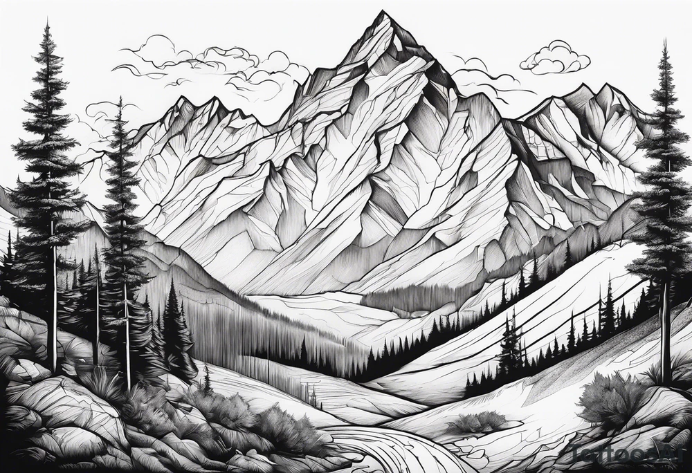 Mountains, animals, concept tattoo idea