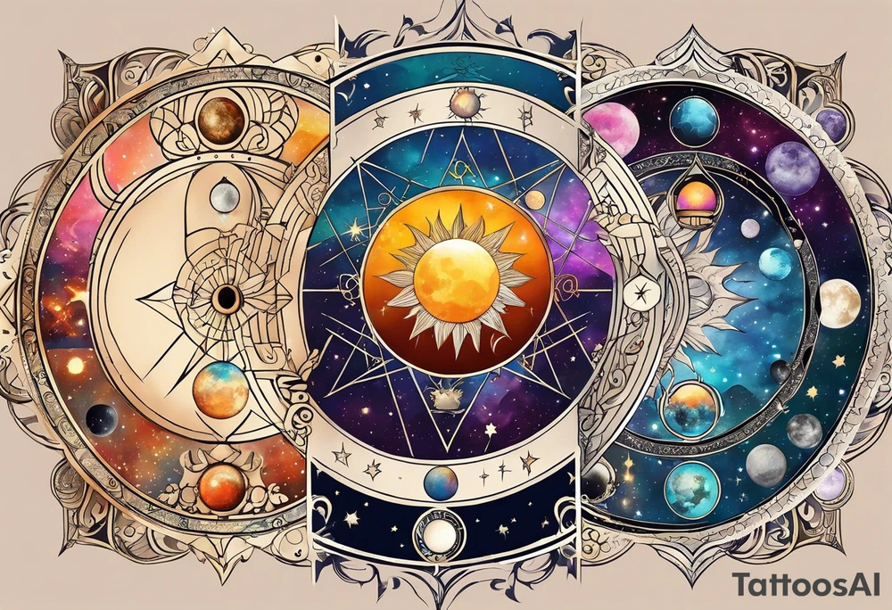 Astrology, Cancer, Natal Chart, symbolic, vision, yin yang, the moon, the sun, Uranus, Pluto, spiritual third eye, mystical armband tattoo idea