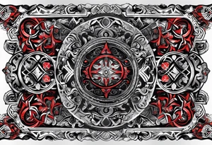 Arm sleeve, black, gray, silver, red, tribal, include elements of fire, include elements of  motorcycles, include elements of  Folkstyle wrestling tattoo idea
