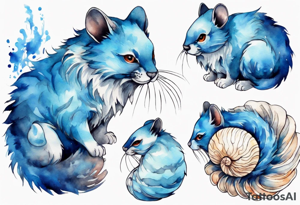 a blue fur-covered animal with a shell on its back tattoo idea