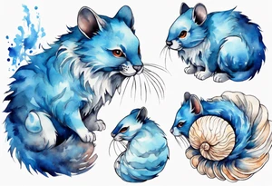 a blue fur-covered animal with a shell on its back tattoo idea