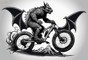 gargoyle riding a full suspension mountain bike with a shadow tattoo idea