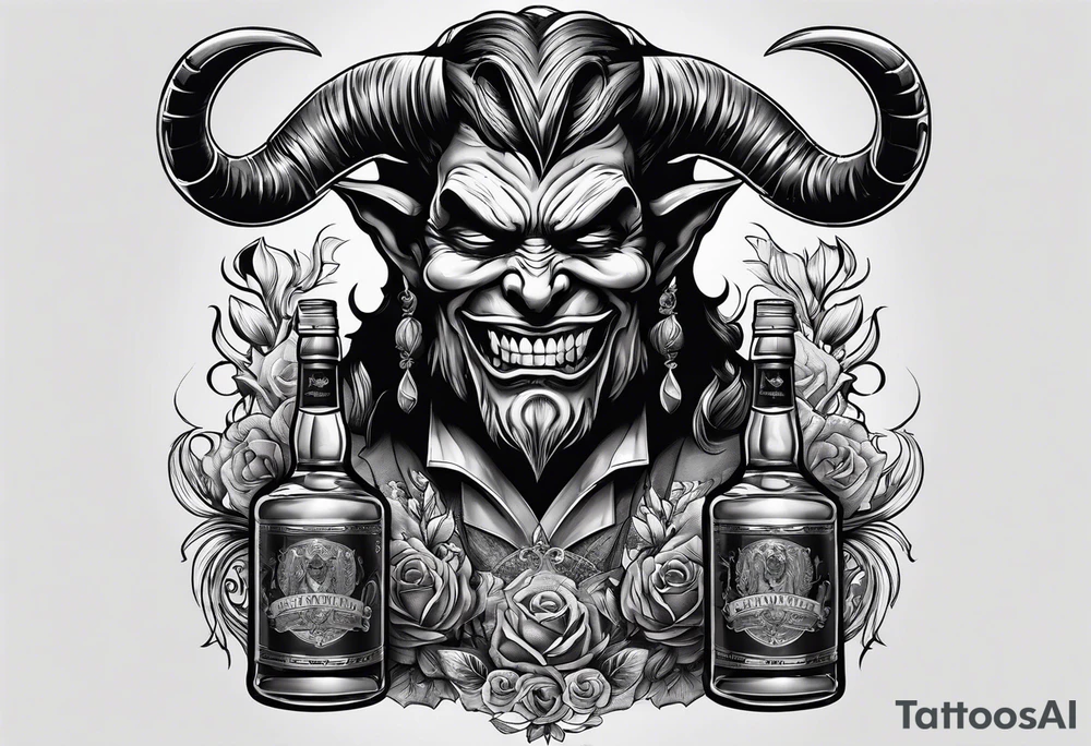 Devil with whiskey botttle tattoo idea