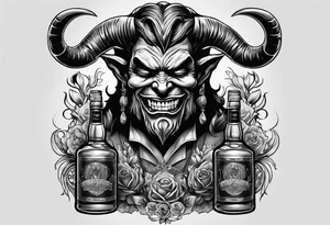 Devil with whiskey botttle tattoo idea