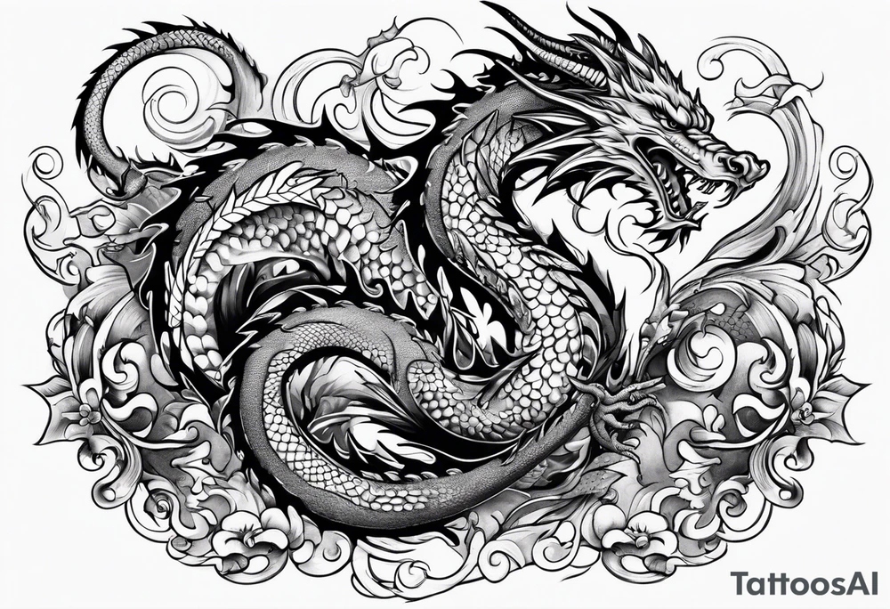 Old school dragon swirling tattoo idea
