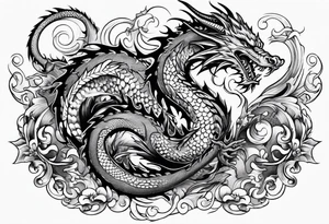 Old school dragon swirling tattoo idea