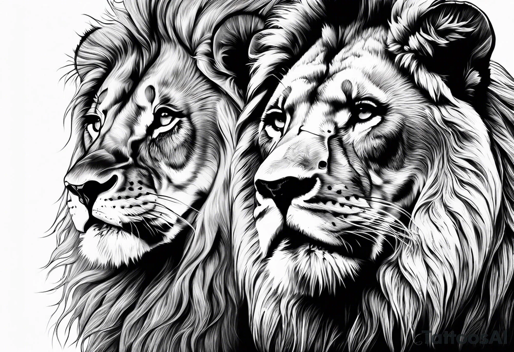 lion and lioness looking at each other bonding tattoo idea